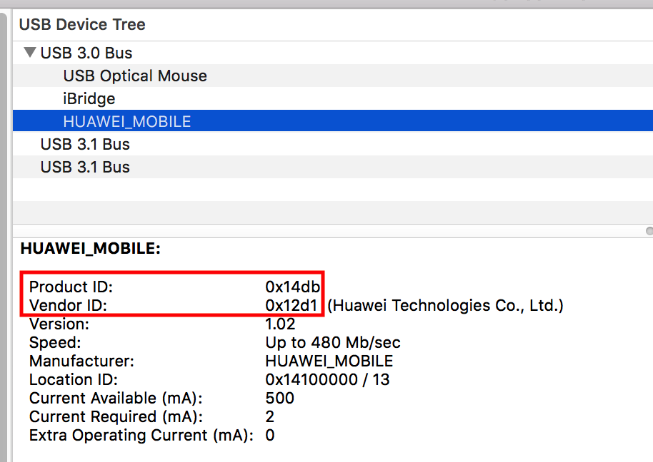 How do I find the deviceid and vendor id for a 3/4G USB modem